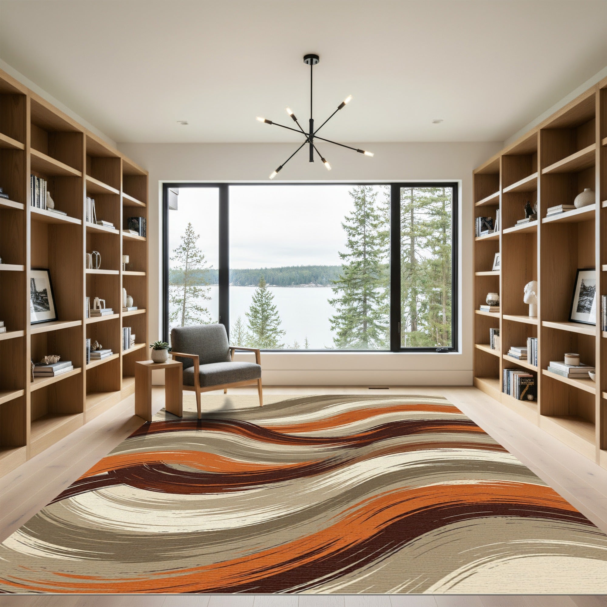 Modern Earthy Abstract Wave Swirls Rug