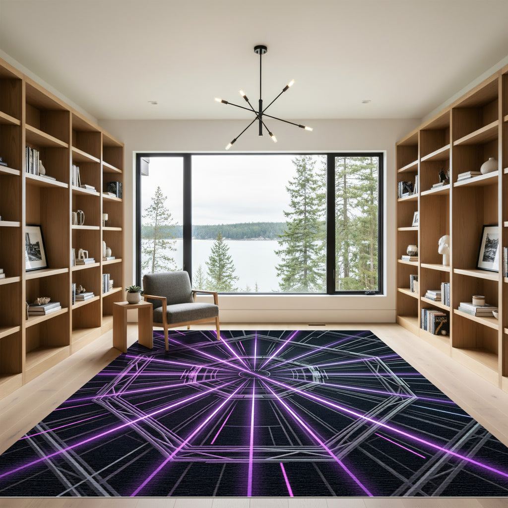 Neon Purple Geometric Cyber Tunnel Rug