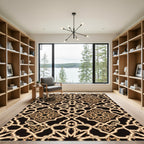 Elegant Gold Geometric Arabesque Tapestry Rug