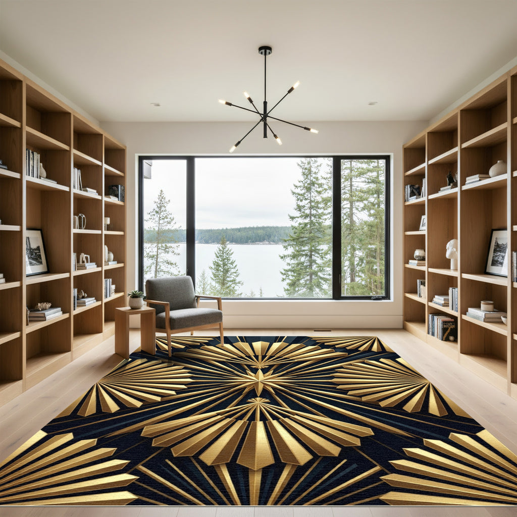Art Deco Golden Fan Star Rug