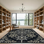 Golden Starburst Mandala Black Rug