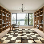 Distressed Monochrome Checkerboard Earthy Grid Rug