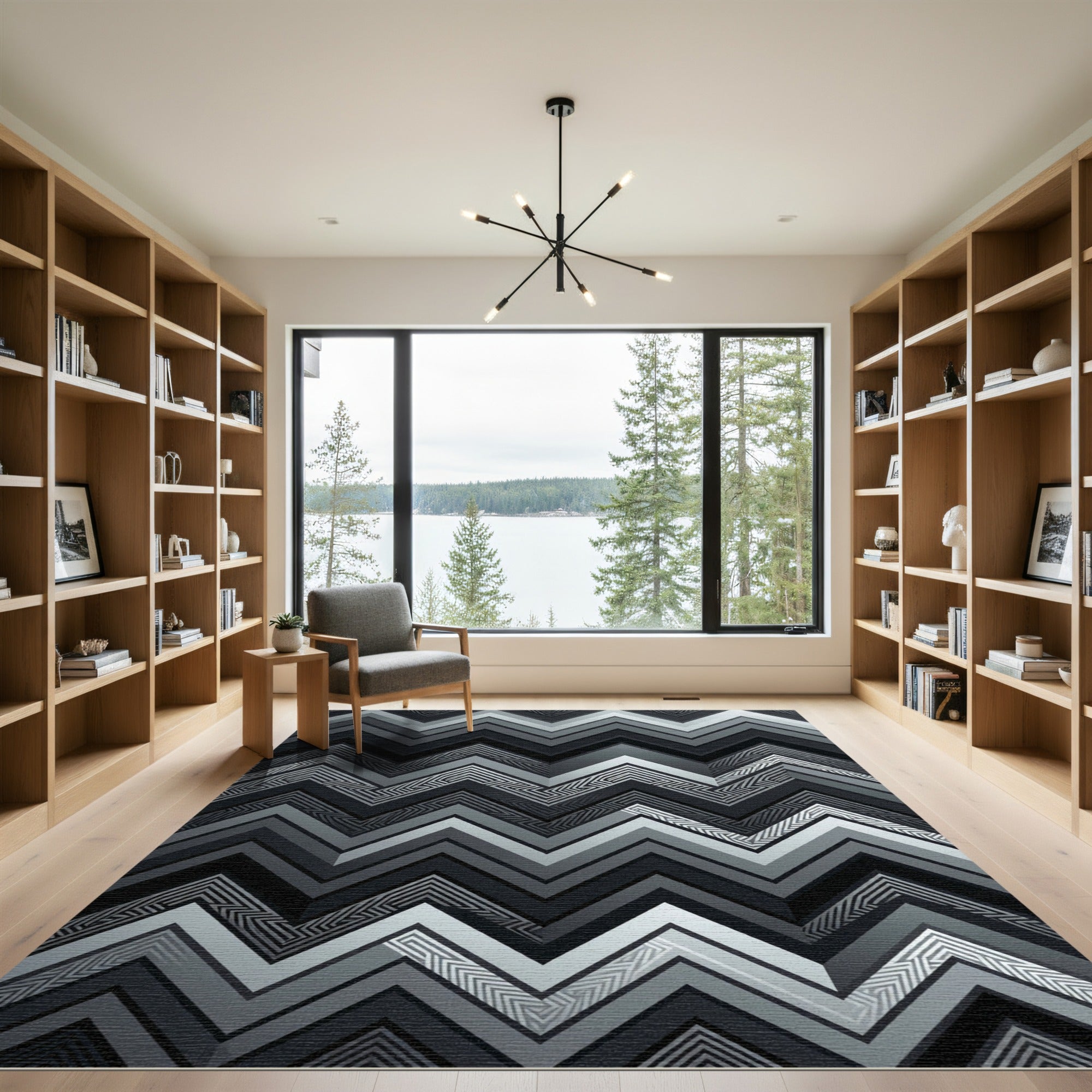 Geometric Monochrome Zigzag Chevron Art Rug