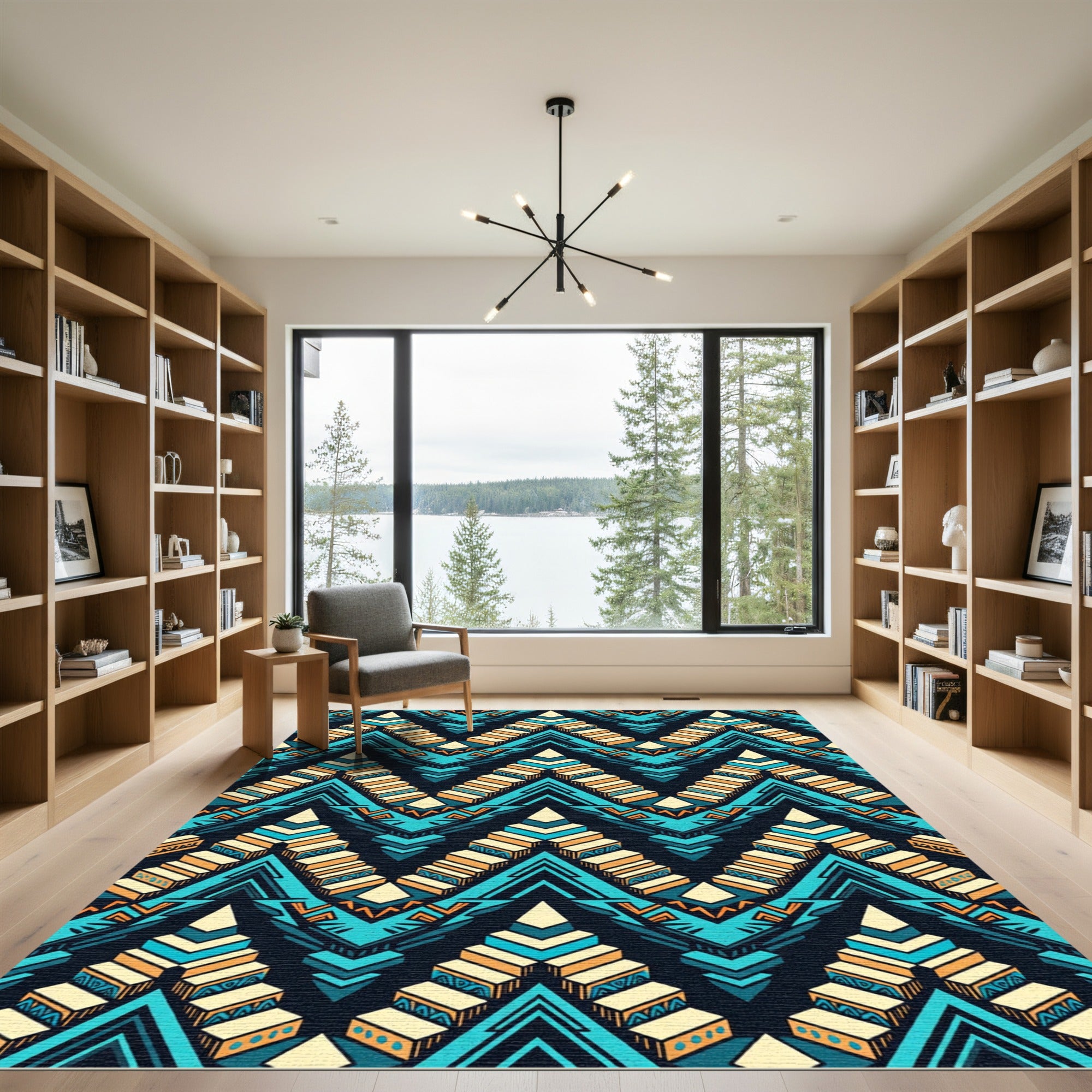 Vibrant Teal Geometric Aztec Staircase Rug