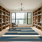 Abstract Navy Blue Linear Stripe Rug