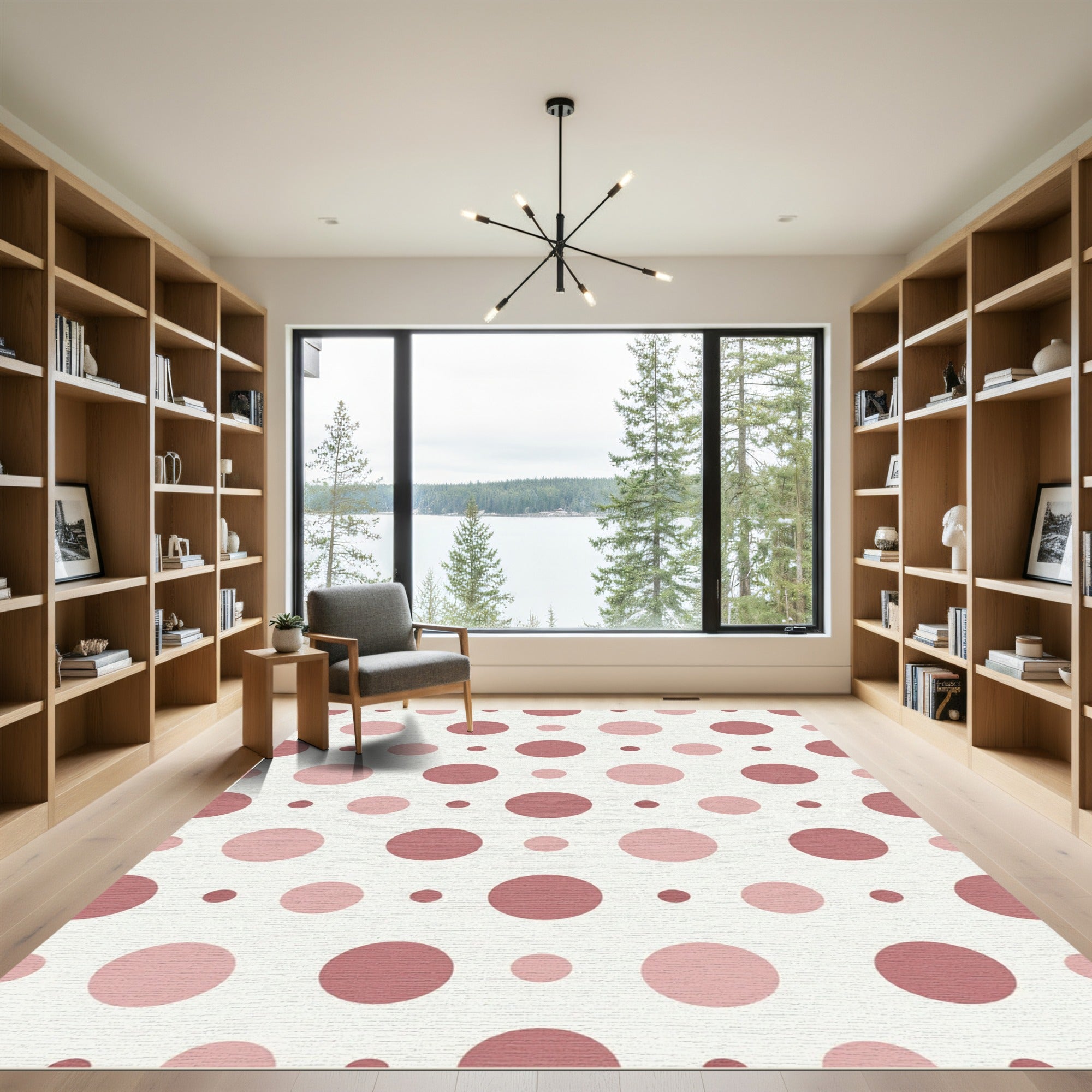 Dusty Rose Polka Dot Composition Rug
