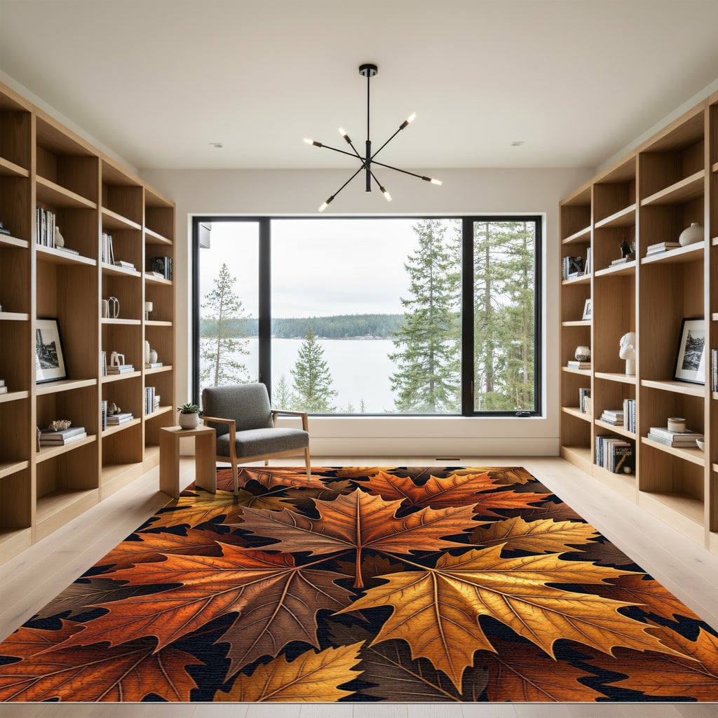 Golden Autumn Maple Leaf Collage Rug