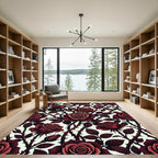 Dark Crimson Rose Garden Floral Rug