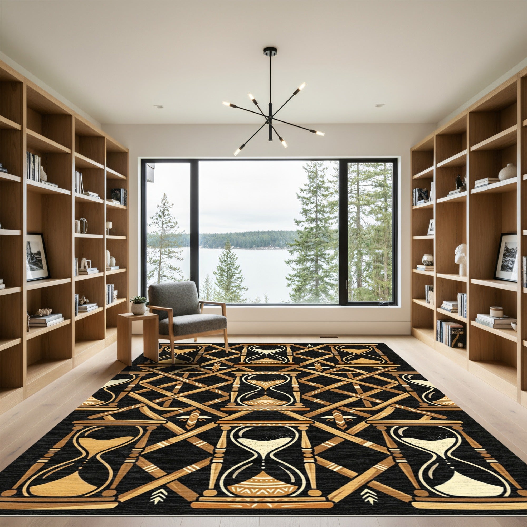 Golden Hourglass Geometric Lattice Art Rug