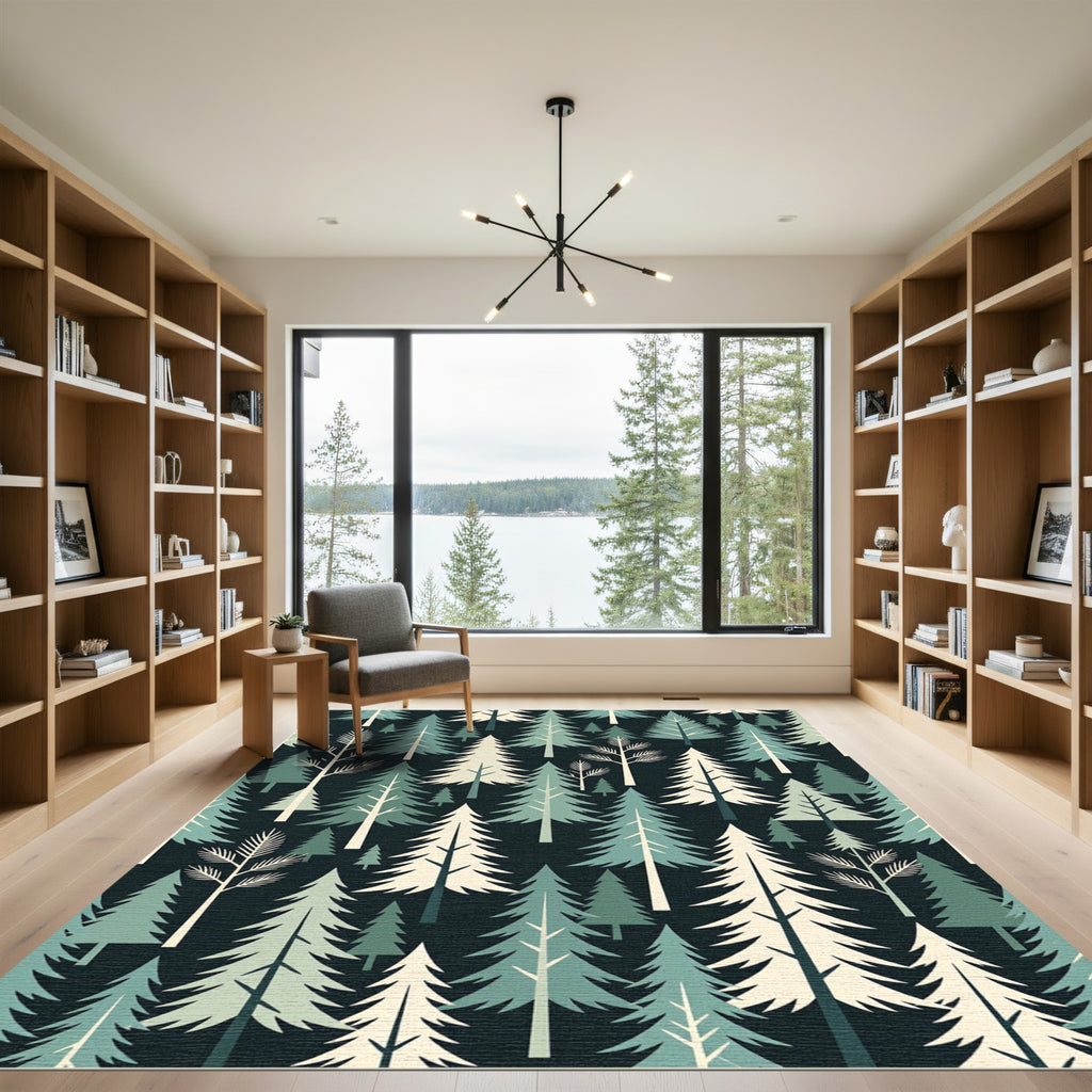Modern Sage and Cream Forest Pine Rug