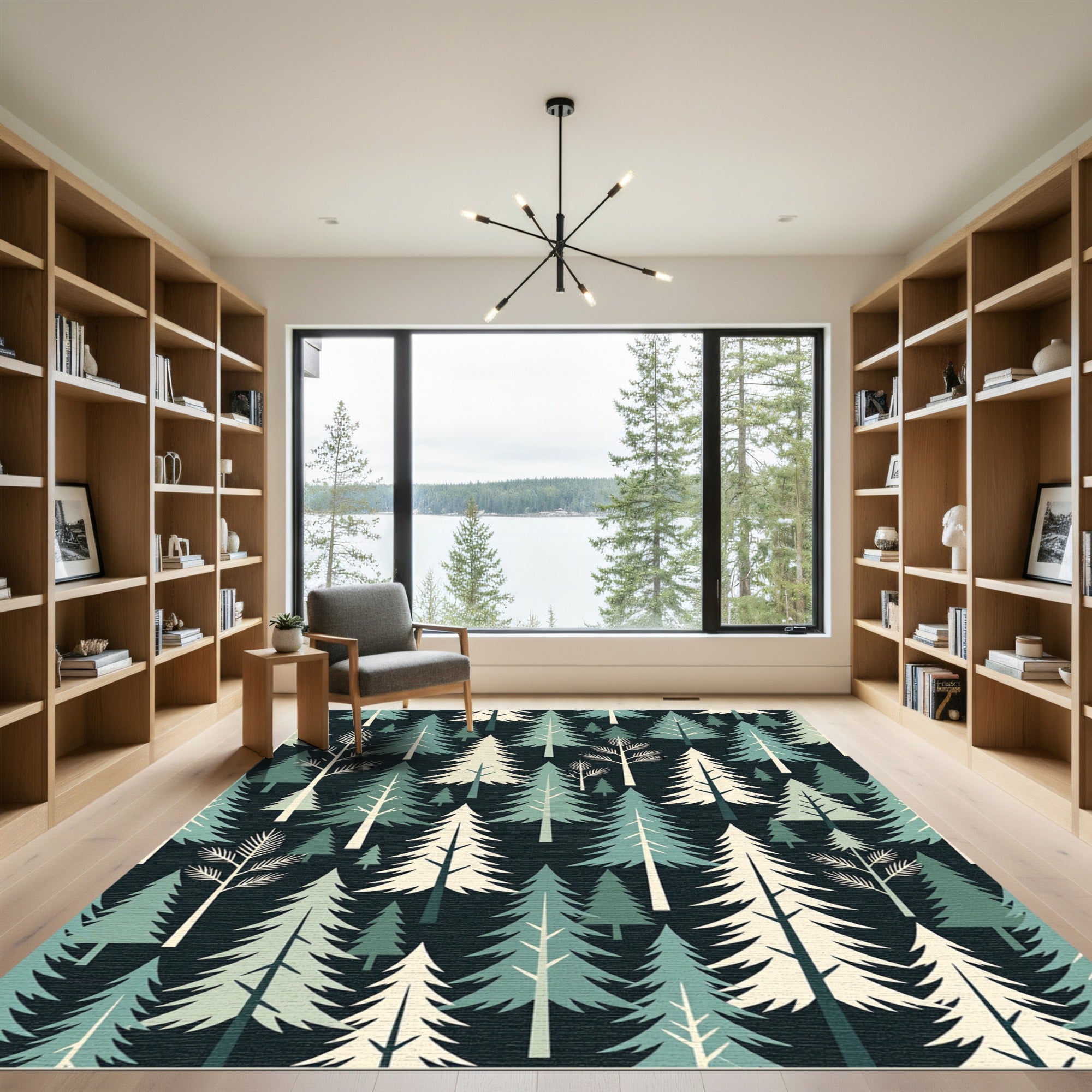 Modern Sage and Cream Forest Pine Rug