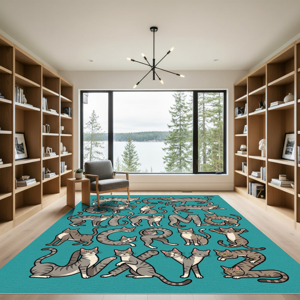 Gray Tabby Cats Alphabet Composition Rug