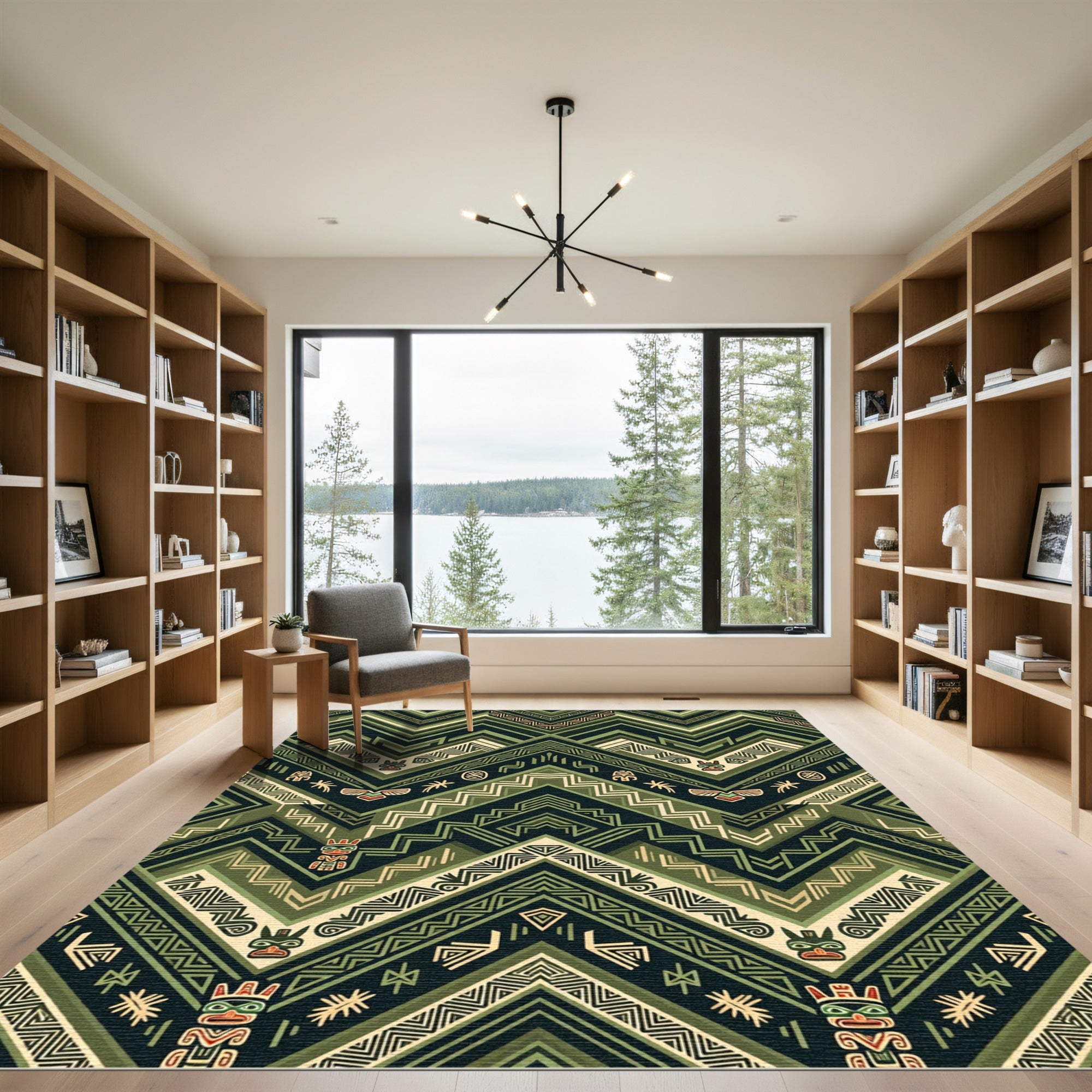 Green Tribal Totem Chevron Rug