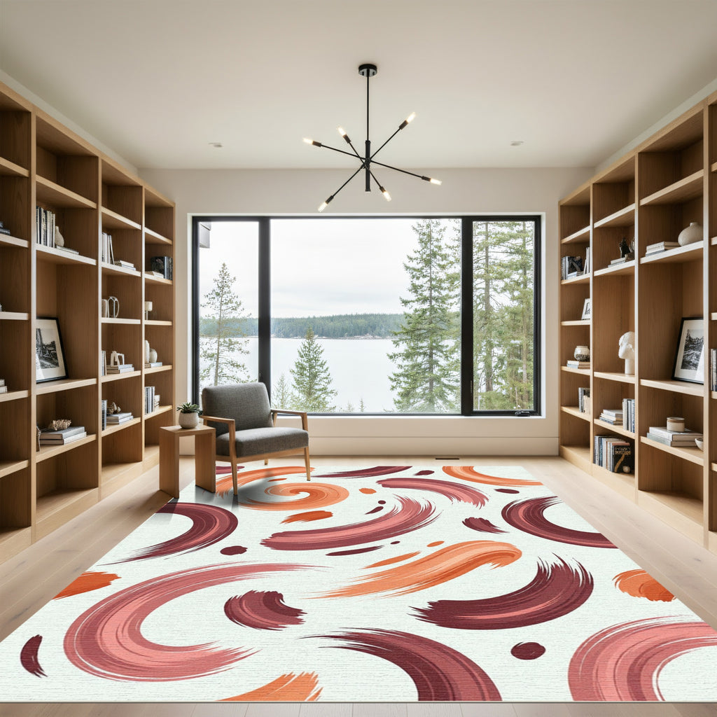 Abstract Terracotta Swirl Brush Stroke Rug