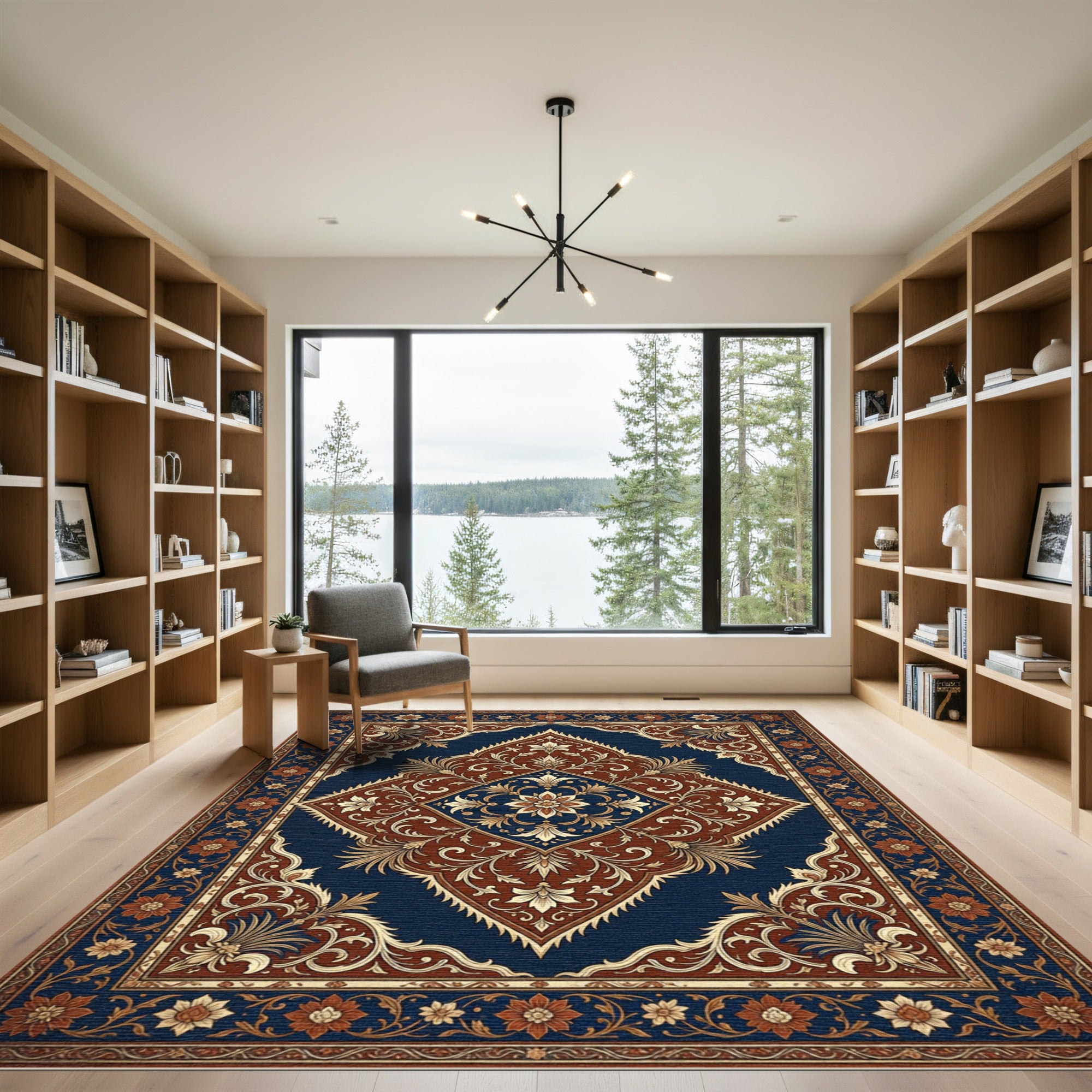 Navy and Rust Ornate Floral Medallion Rug