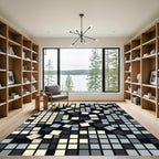 Monochrome Cubist Shattered Grid Abstract Rug