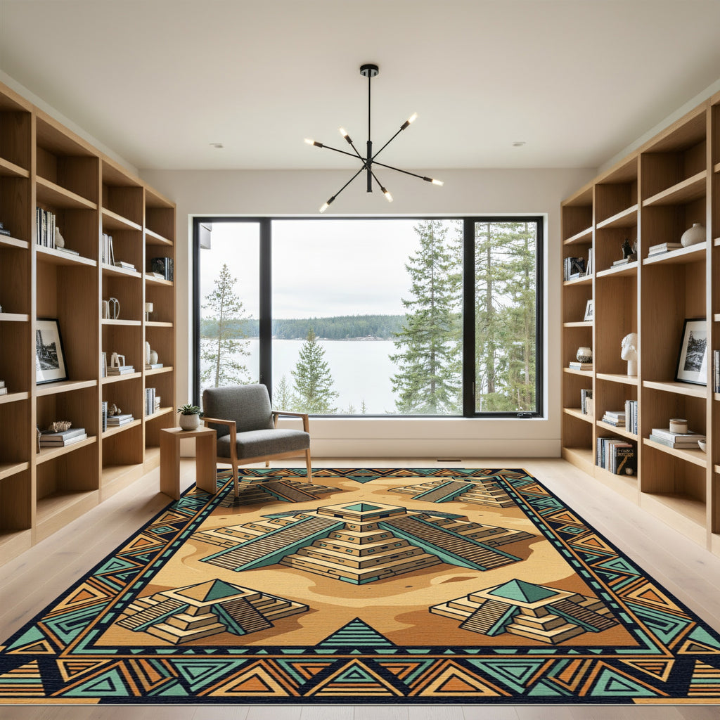 Aztec Gold Pyramids Earth Tone Geometric Rug