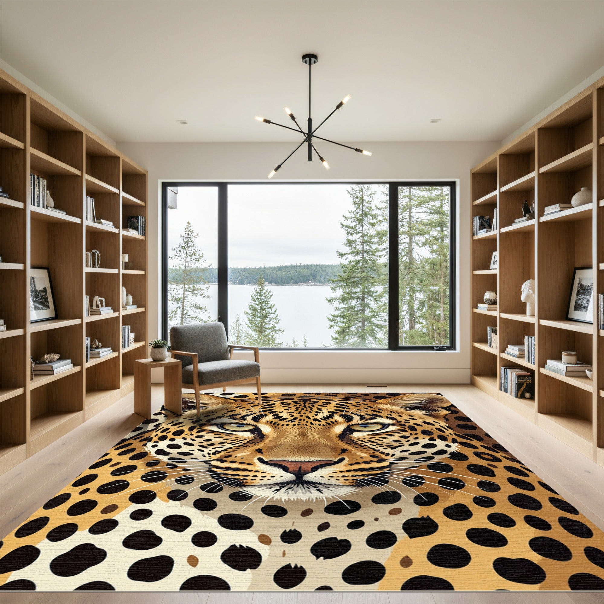 Majestic Wild Leopard Face Portrait Rug