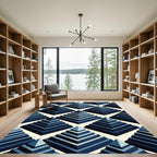 Geometric Blue Tiered Pyramid Rug