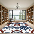 Nautical Compass and Helm Marine Tile Rug
