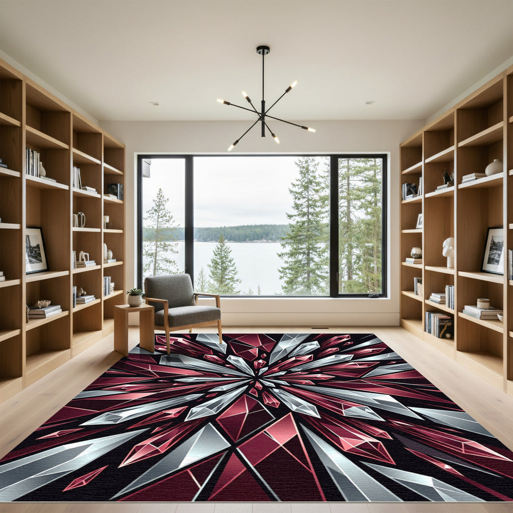 Radiant Red Crystal Burst Rug