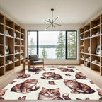 Brown Kitten Butterflies Whimsical Pattern Rug