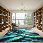 Dynamic Teal Ocean Wave Swirl Rug