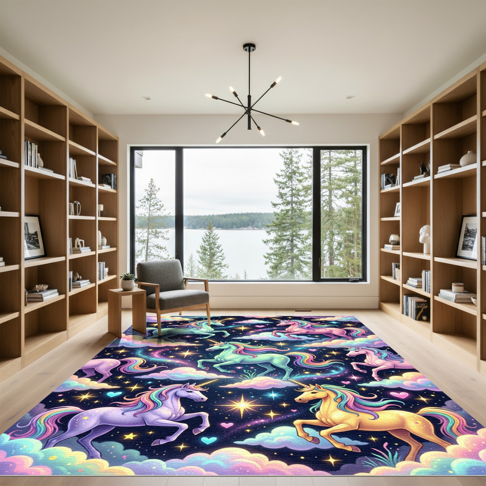 Magical Pastel Unicorns in Starry Clouds Rug