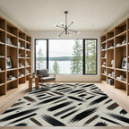 Modern Abstract Monochrome Charcoal Diagonal Stripe Rug