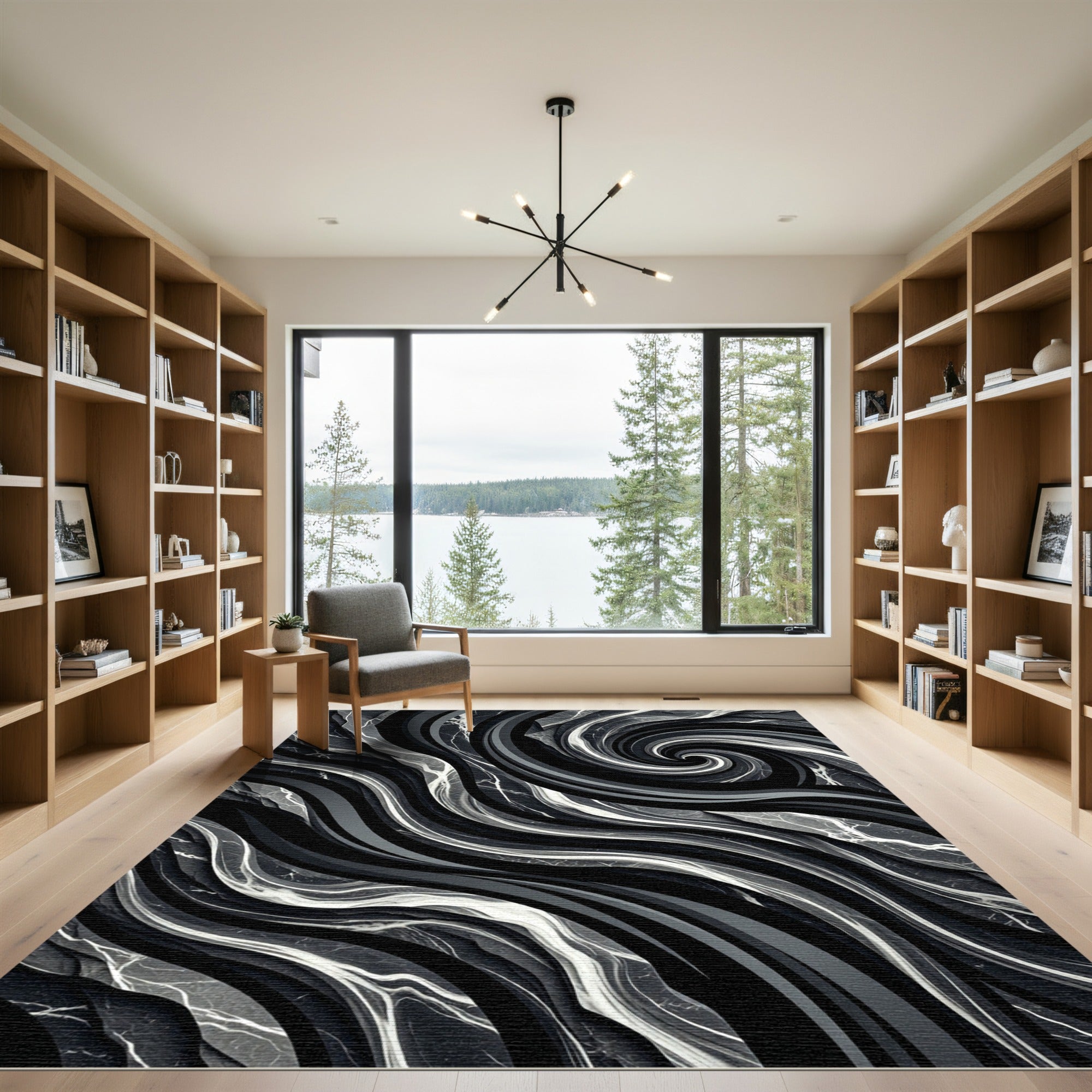 Monochromatic Swirl Marble Flow Rug