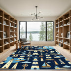 Nautical Lighthouse Sailboat Compass Collection Rug