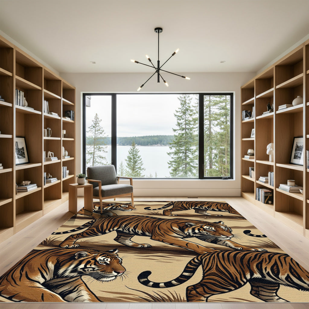 Majestic Gold Tiger Safari Landscape Rug