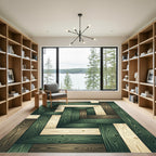 Geometric Forest Green Wood Plank Tile Rug