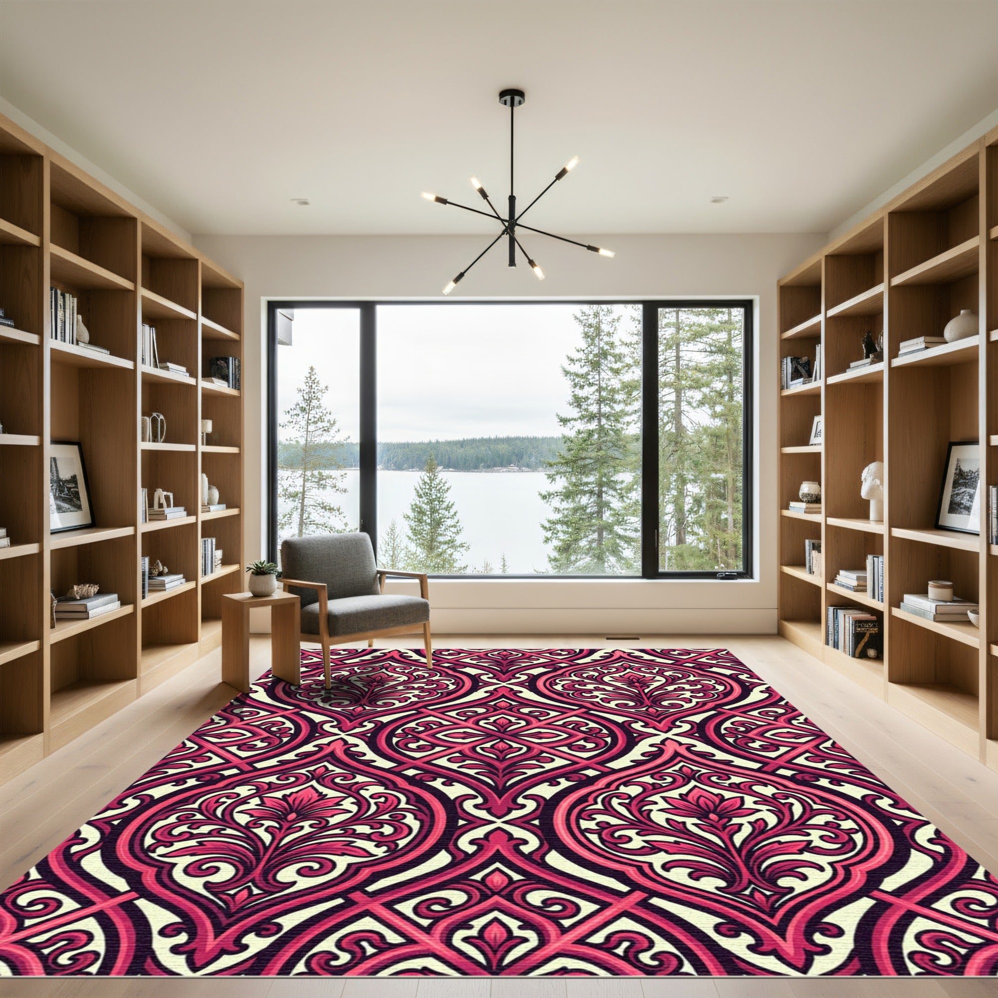 Crimson Red Damask Flourish Rug