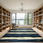 Navy and Cream Horizontal Wood Striped Rug