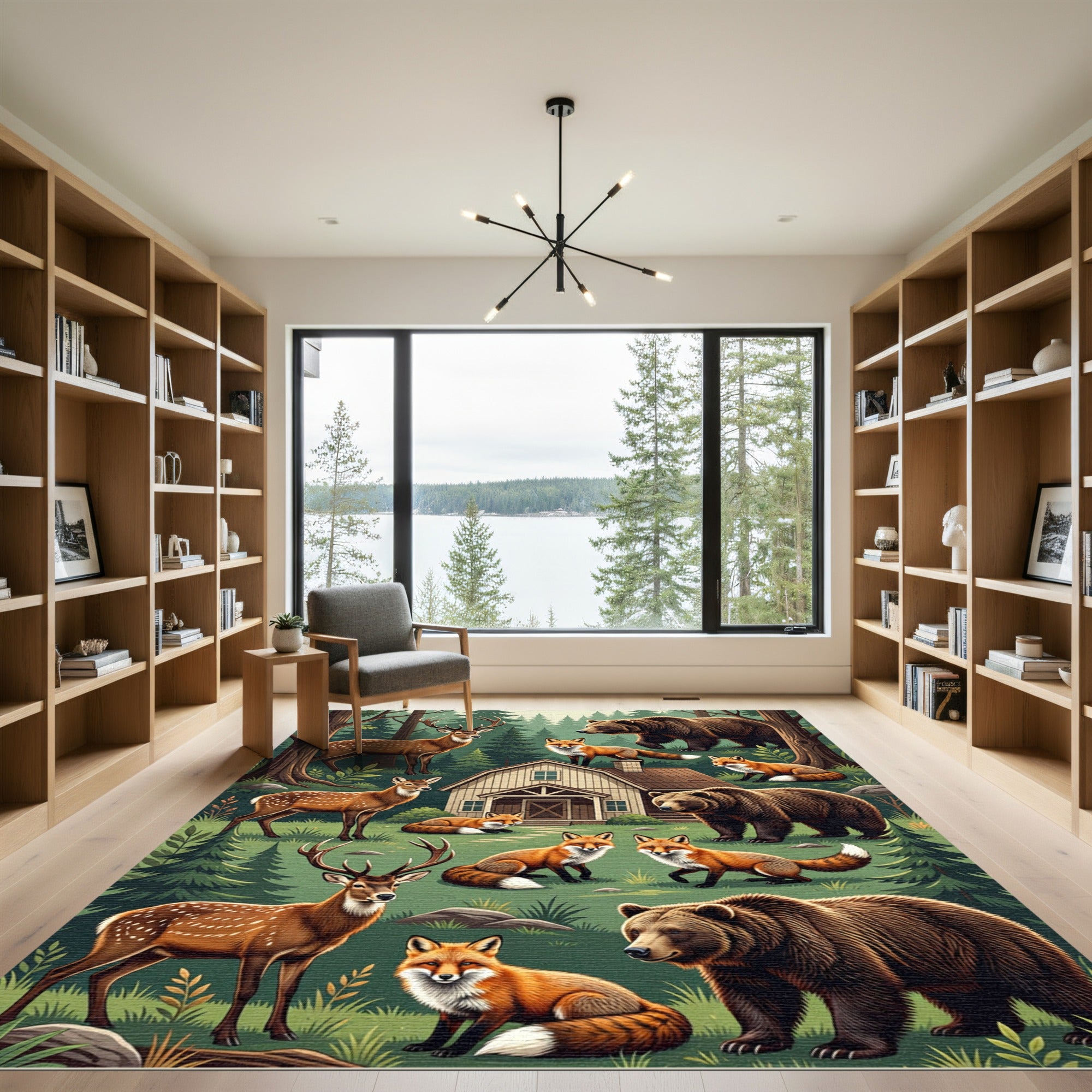 Forest Wildlife Woodland Animal Scene Rug