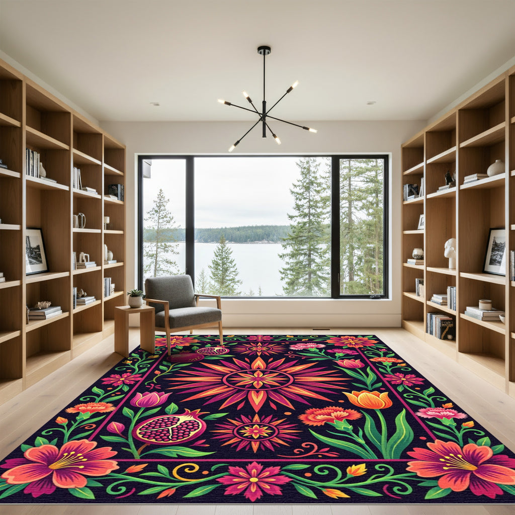 Vibrant Pomegranate Floral Sun Rug