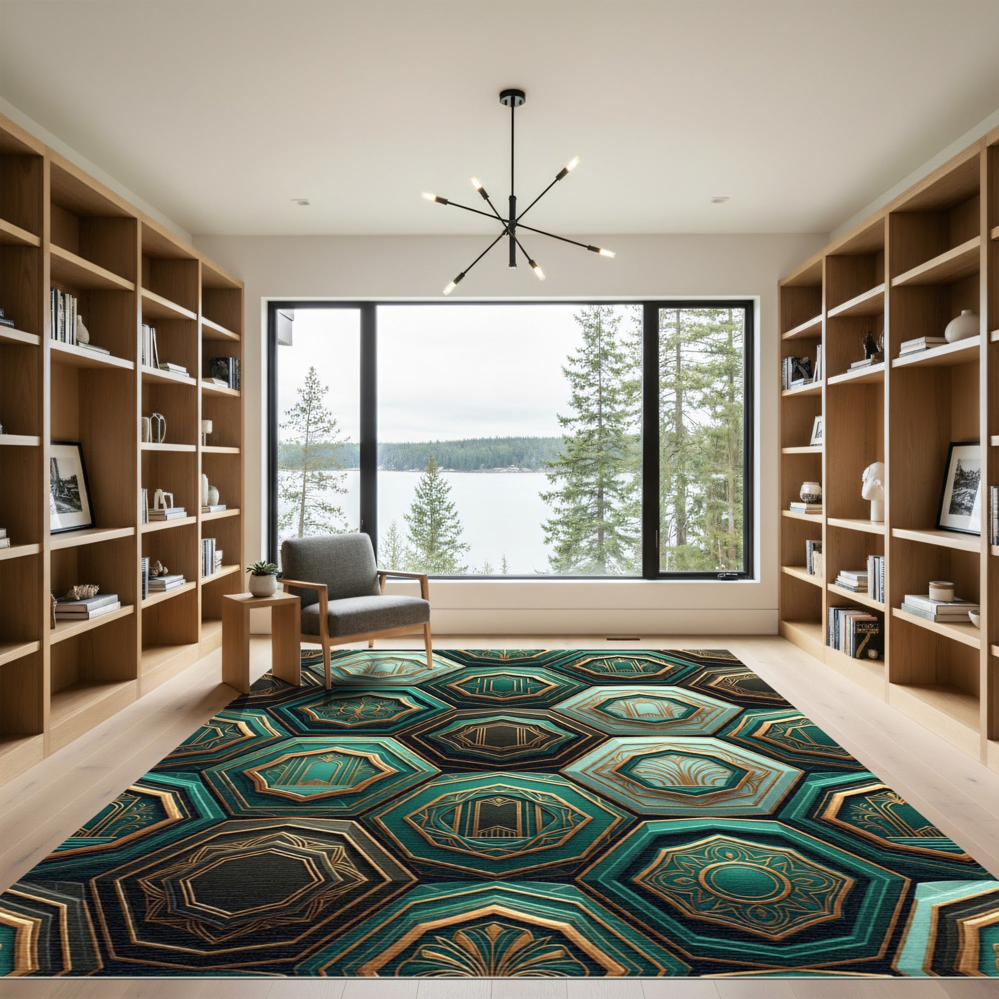 Emerald Art Deco Geometric Hexagon Rug