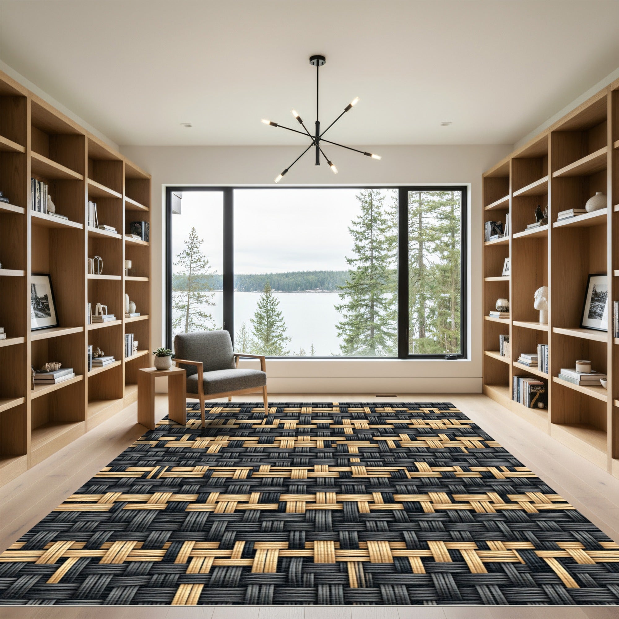 Modern Black and Beige Woven Texture Rug