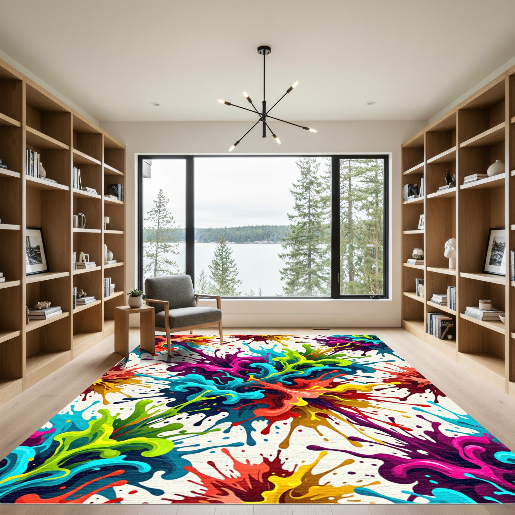 Vibrant Rainbow Paint Splatter Explosion Rug