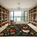 Whimsical Rooster Egg Garden Black Rug