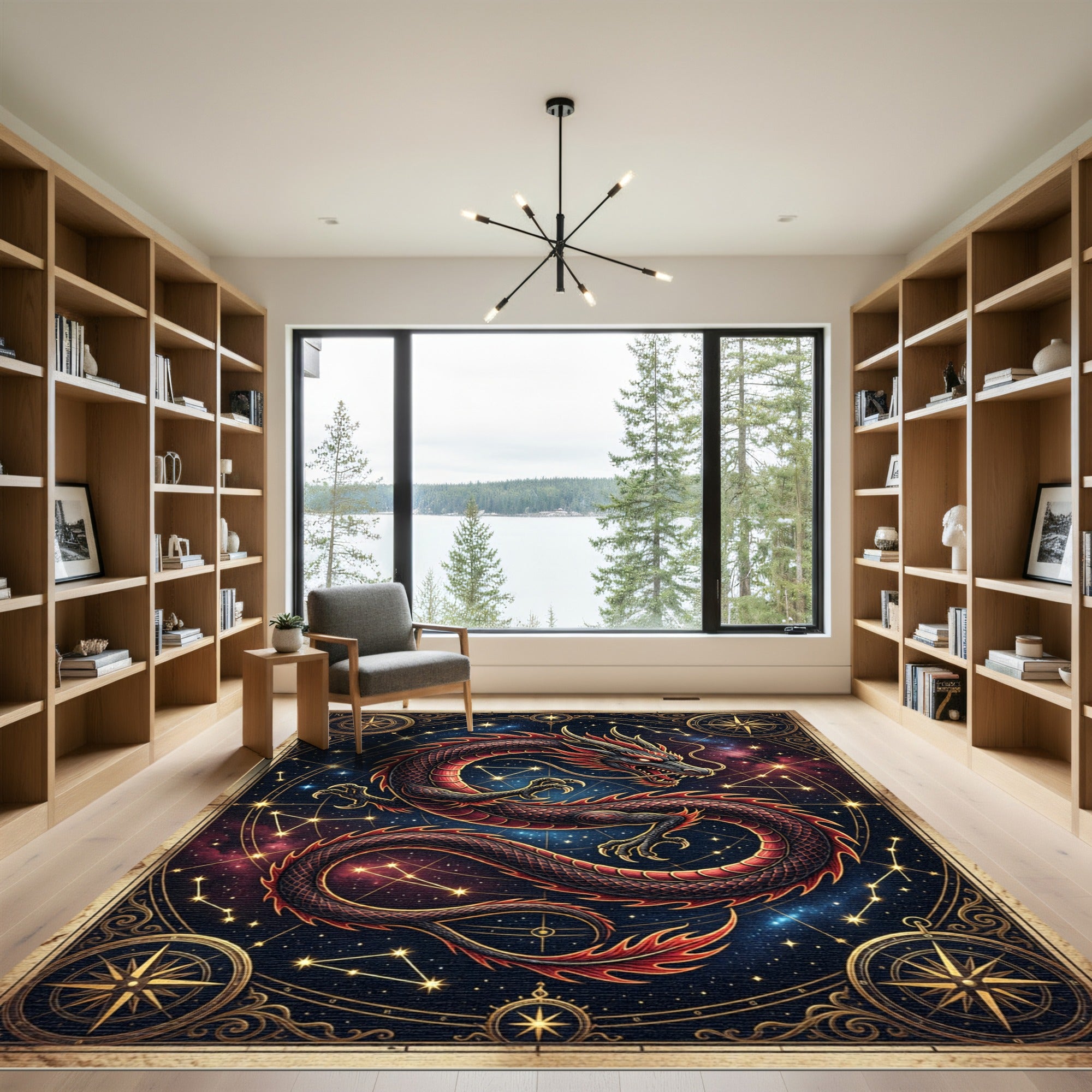 Celestial Crimson Dragon Starry Night Rug