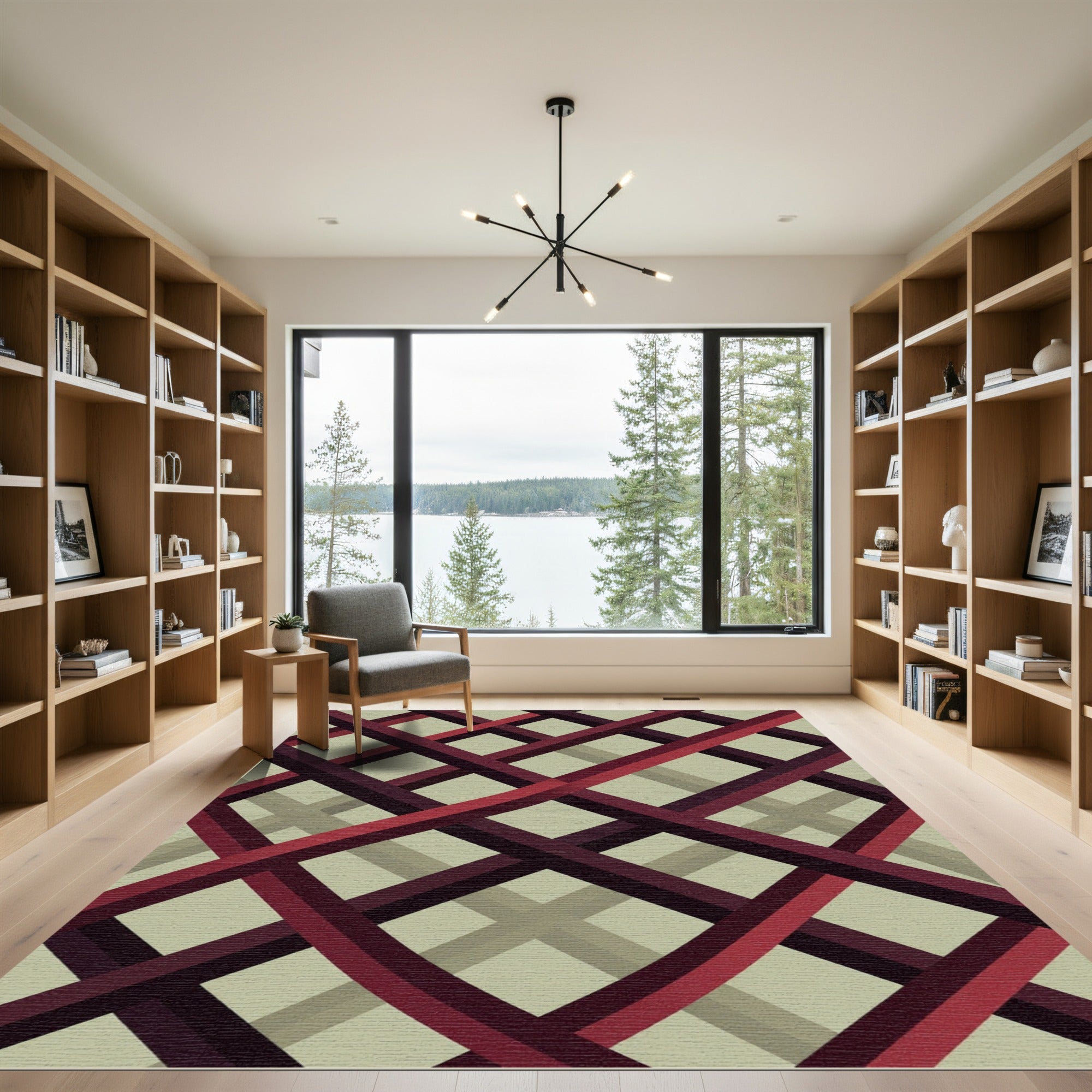 Intersecting Crimson Geometric Lattice Rug