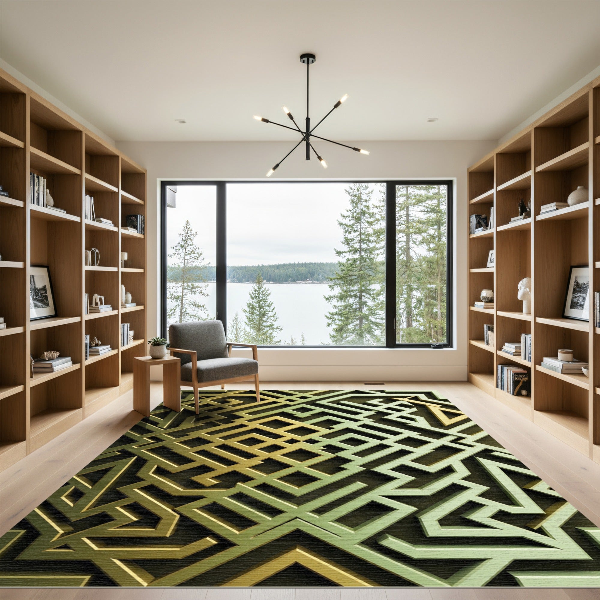 Golden Geometric Interlocking Abstract Lines Rug