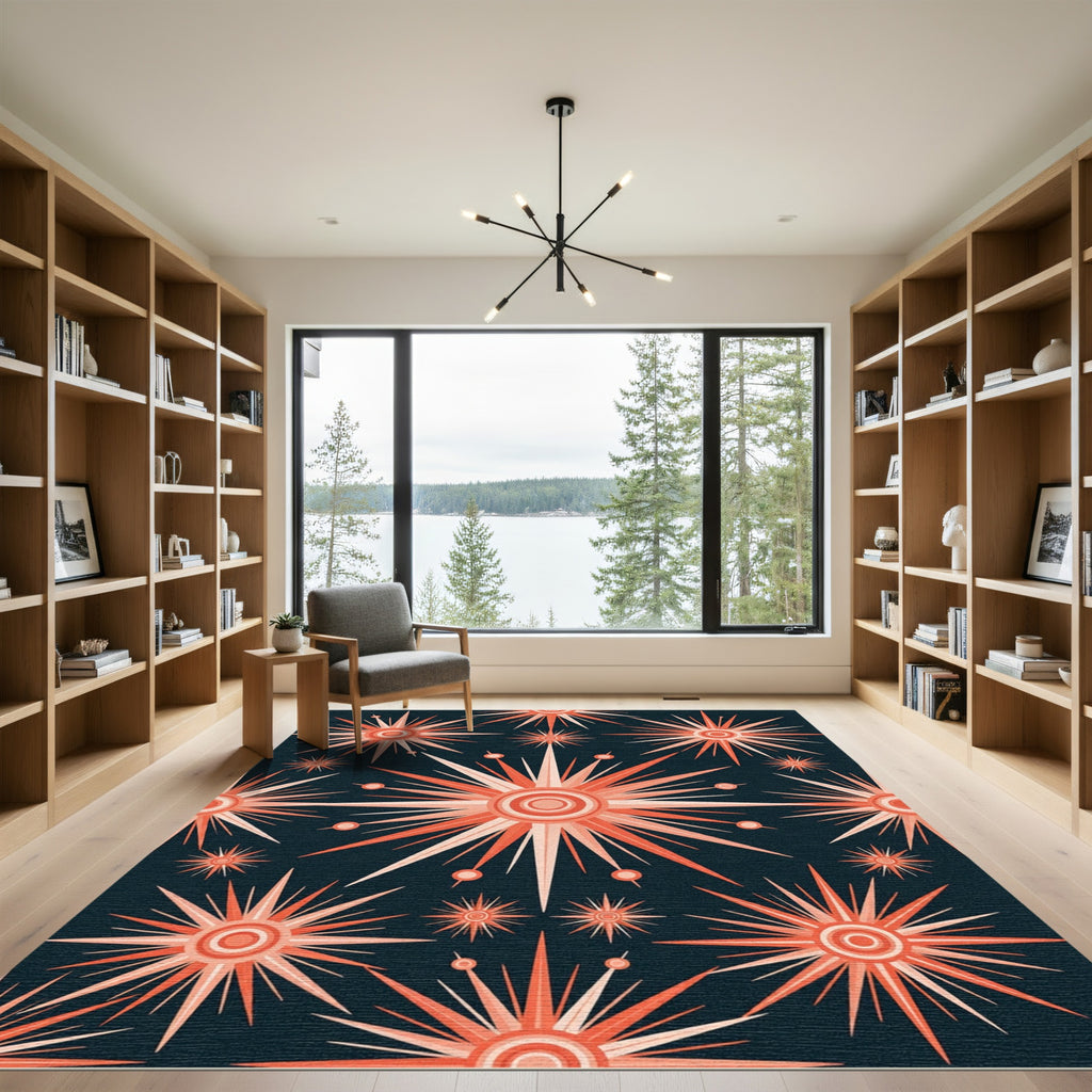 Coral Sunburst Star Burst Rug