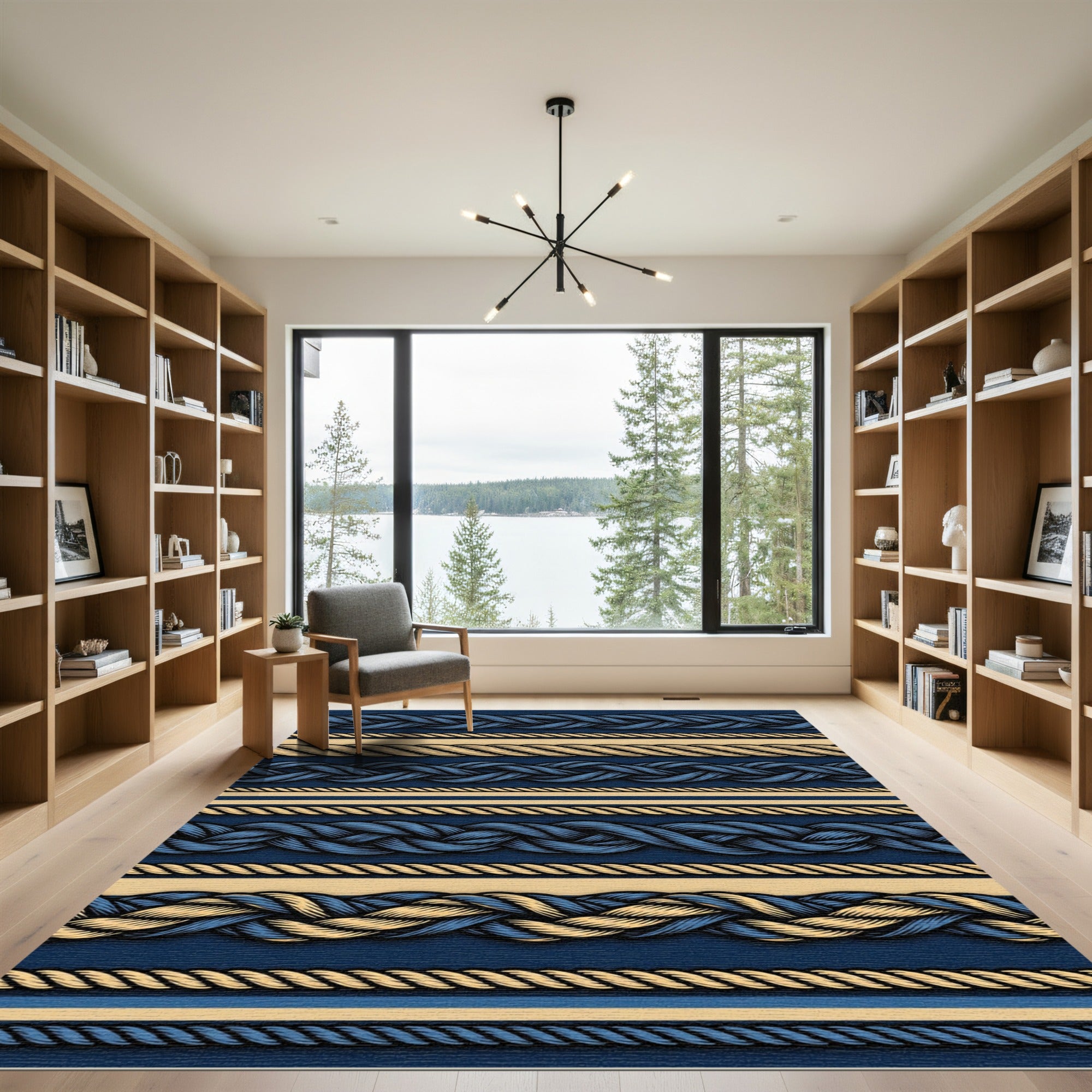 Nautical Braided Rope Stripes Rug