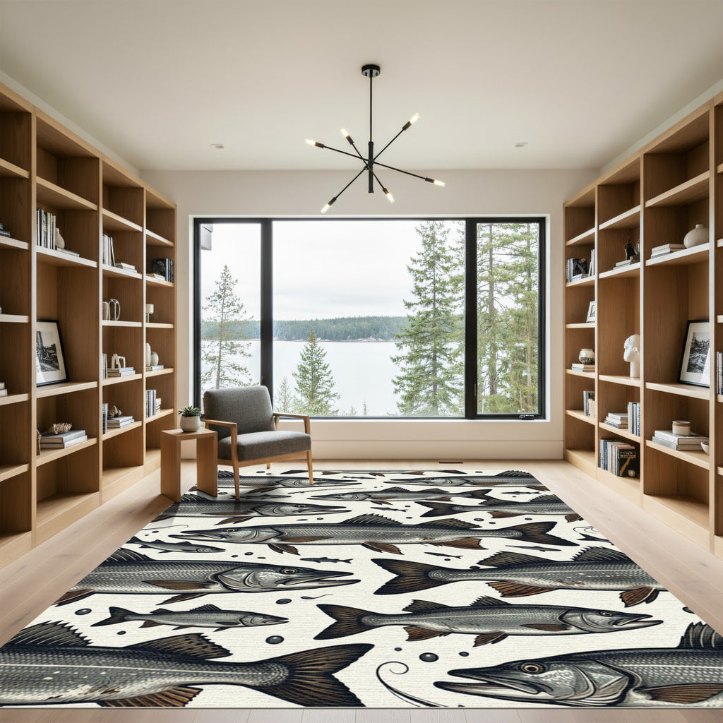 Illustrative Vintage Pike Fish Cream Area Rug