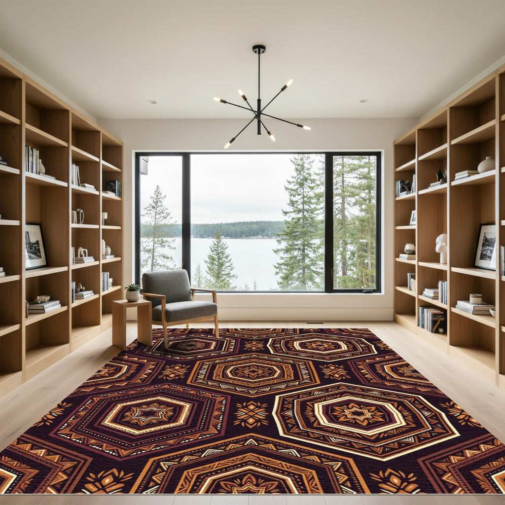 Geometric Bronze Hexagon Ochre Mosaic Rug