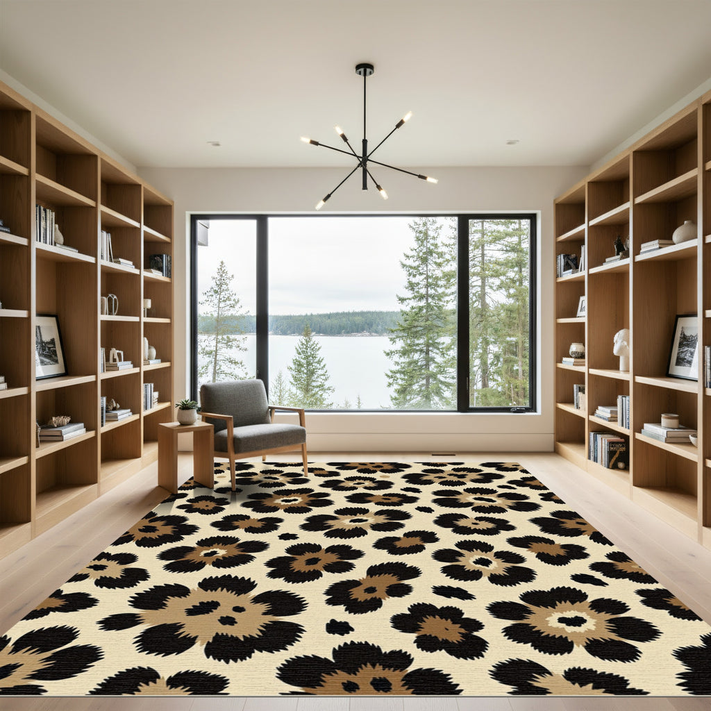 Sophisticated Beige Leopard Flower Rug