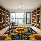 Golden Sunflower Wheat Navy Composition Rug